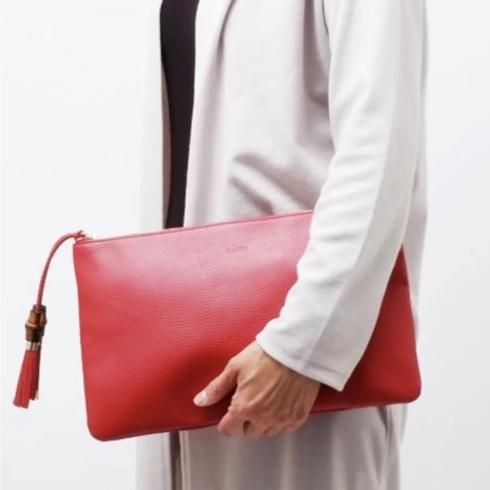 GUCCI Large Red Leather Bamboo Tassel Clutch/Pouch! NWT - Picture 7 of 8